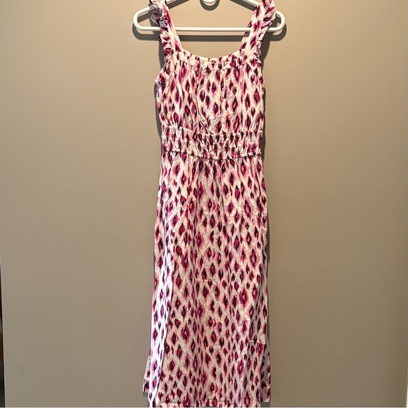 Women’s Ann Taylor LOFT Purple & White Beach Ruffle Strap Maxi Dress PXS NWOT - Picture 3 of 4